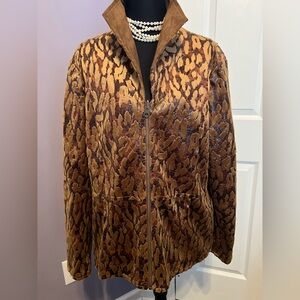 Vintage City Girl by Nancy Bolen Leopard Patterned Zip-Up Jacket Blazer Faux Fur